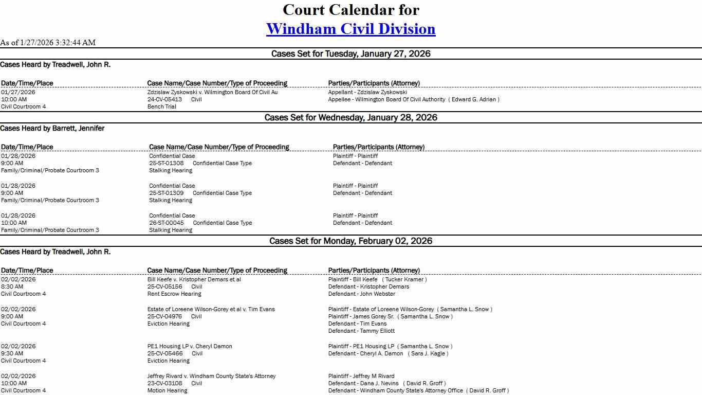 Windham Civil Division Calendar