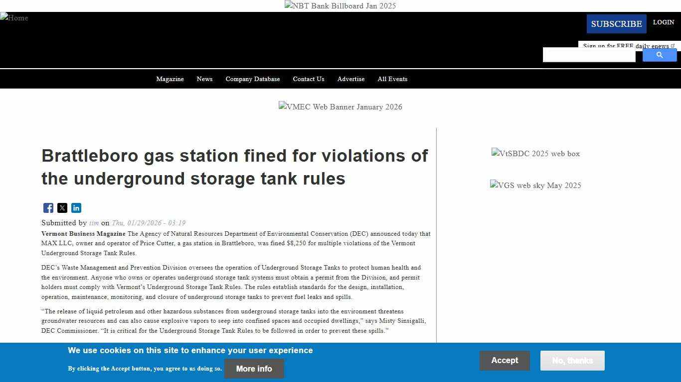 Brattleboro gas station fined for violations of the underground storage tank rules Vermont Business Magazine
