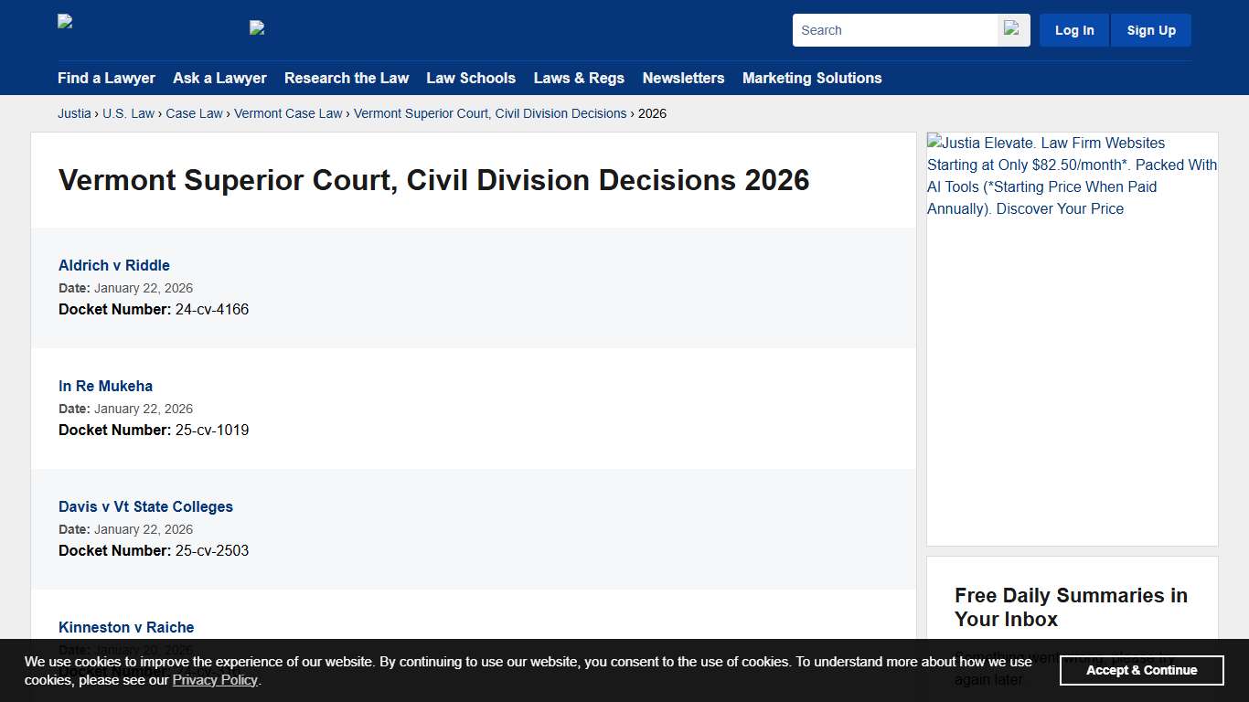 2026 :: Vermont Superior Court, Civil Division Decisions :: Vermont Case Law :: Vermont Law :: U.S. Law :: Justia